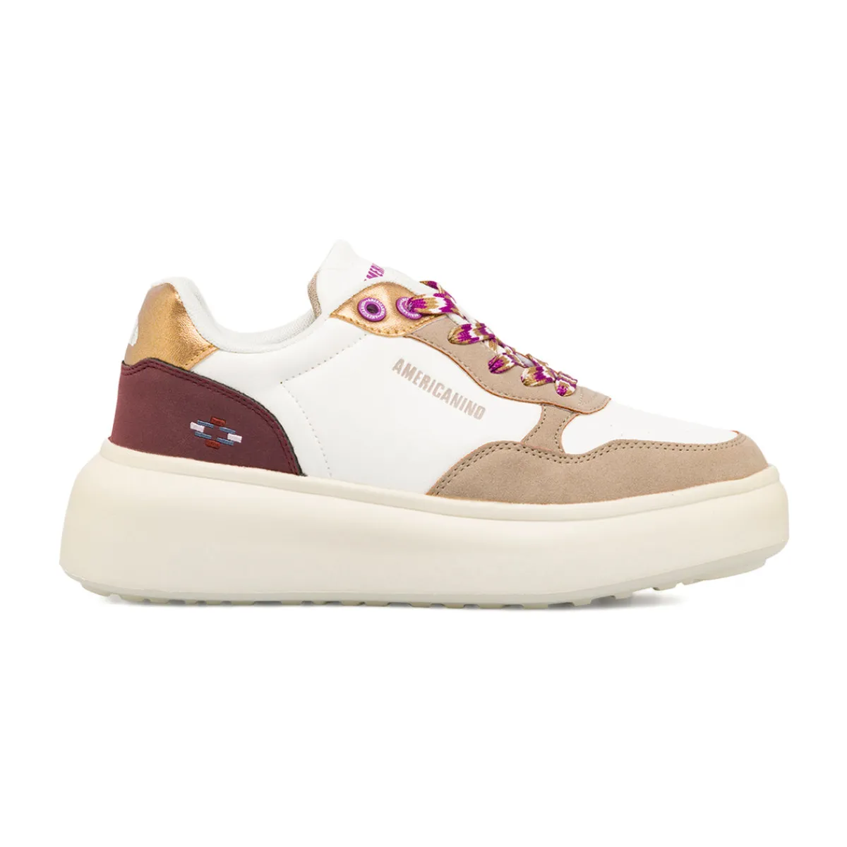 New Sneakers bianche da donna con inserti marroni e metallizzati Donna Sneakers Donna