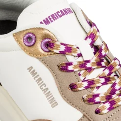 New Sneakers bianche da donna con inserti marroni e metallizzati Donna Sneakers Donna