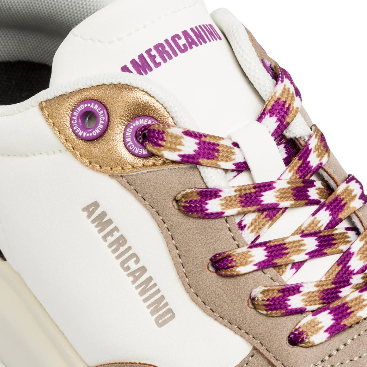 New Sneakers bianche da donna con inserti marroni e metallizzati Donna Sneakers Donna