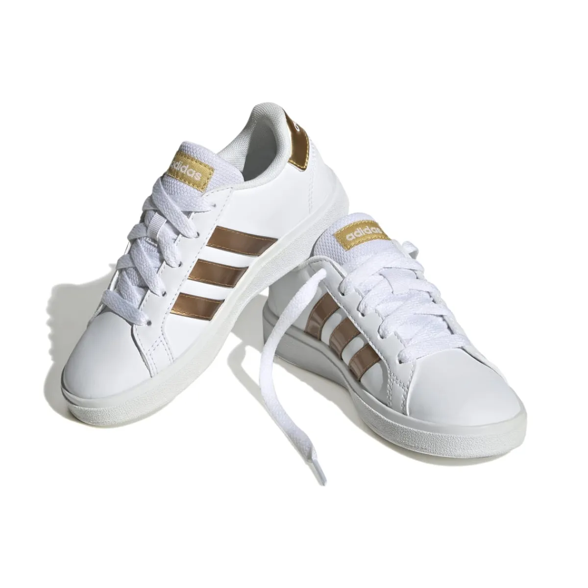 Sale Sneakers bianche da ragazza con strisce oro Grand Court 2.0 K Donna/Bambino Sneakers|Scarpe Sportive Da Bambino