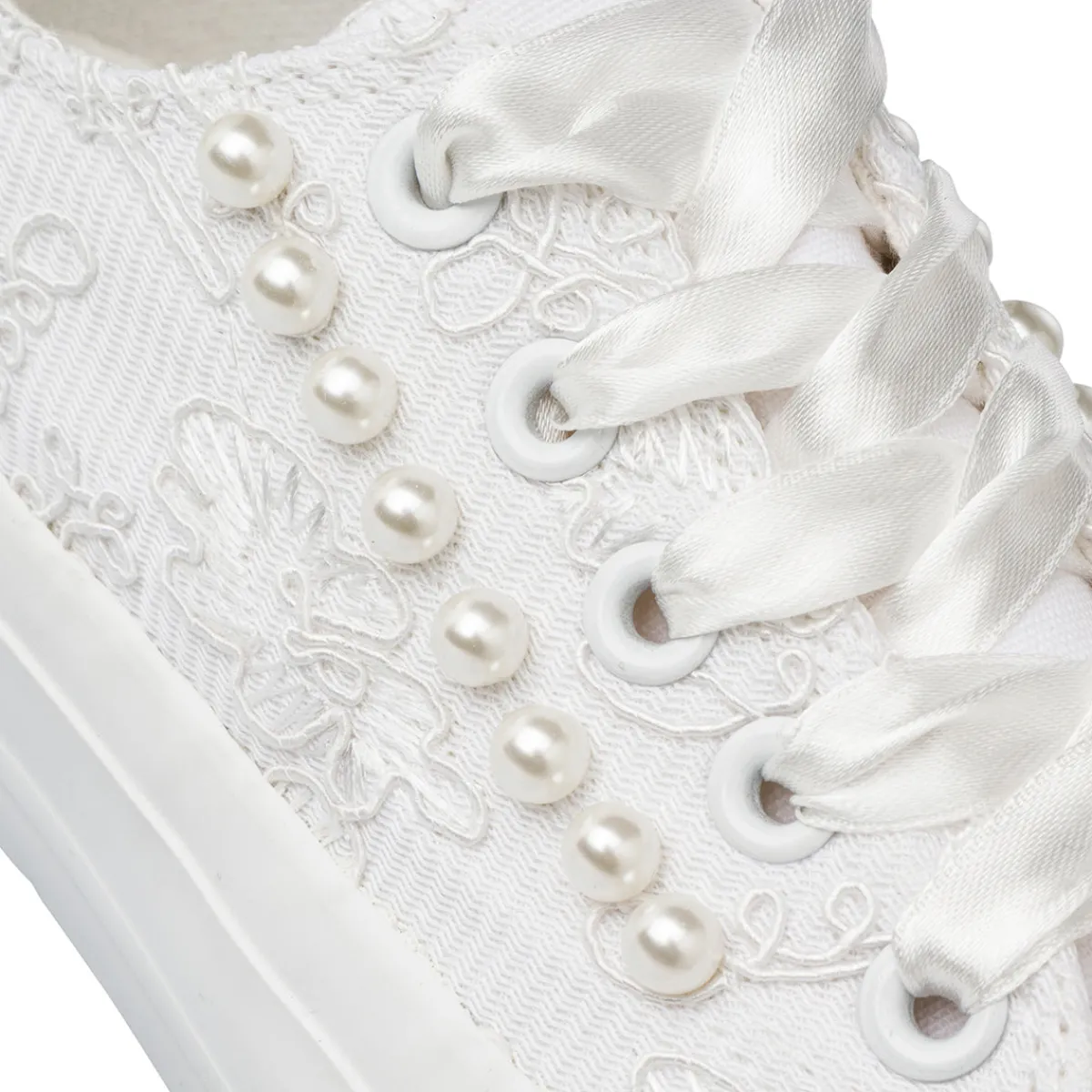 Online Sneakers bianche da Ragazza basse con ricamo e perle Bambino Sneakers Bambina