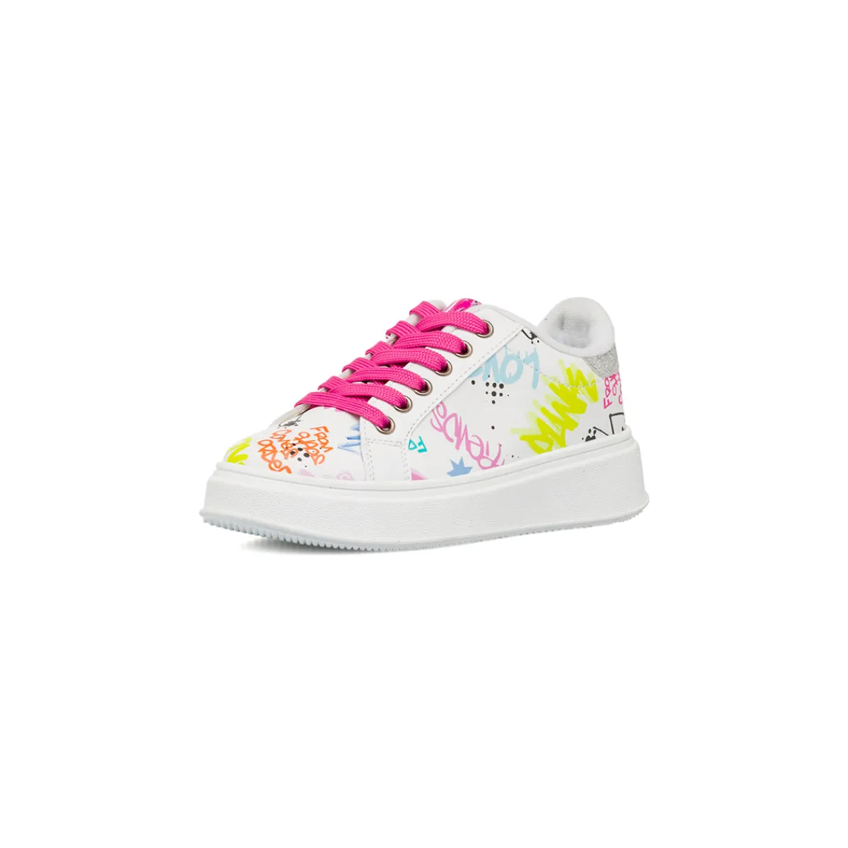 Sneakers bianche e colorate da Ragazza con lacci rosa Bambino Sneakers Bambina