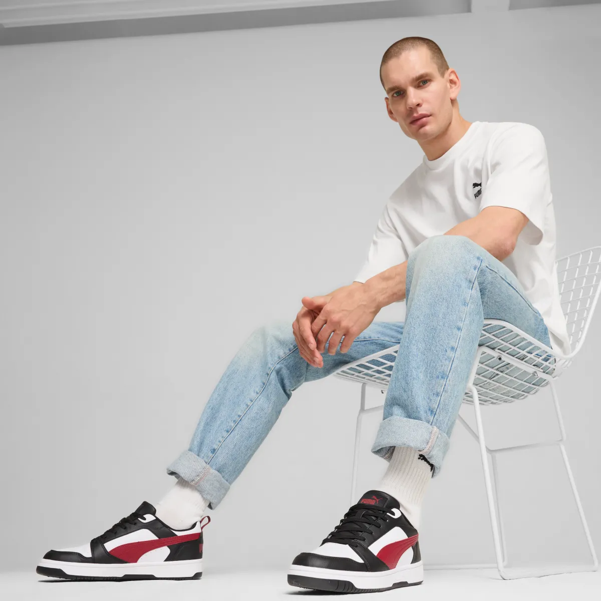 Discount Sneakers casual da uomo bianche con dettagli neri e rossi e logo Rebound V6 Uomo Scarpe Sportive|Sneakers Sport Uomo