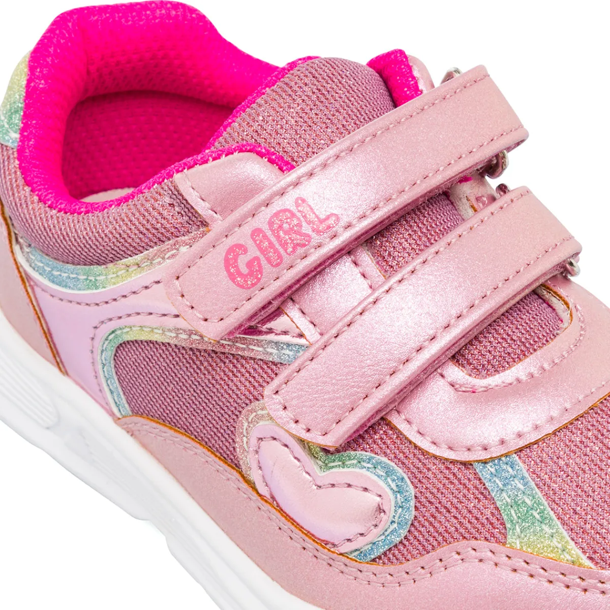 Sneakers da bambina rosa con cuore glitter e chiusura a strappi Bambino Sneakers Bambina|Scarpe Con Strappo Bambina