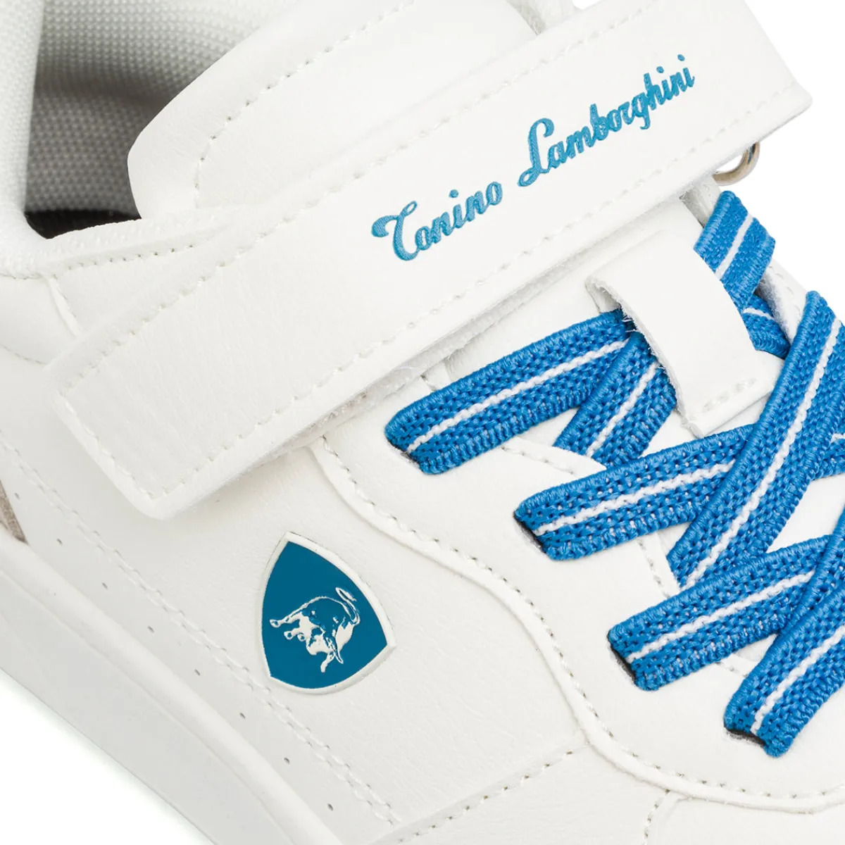 Outlet Sneakers da bambino bianche con dettagli azzurri Bambino Scarpe Con Strappo Bambino|Scarpe Sportive