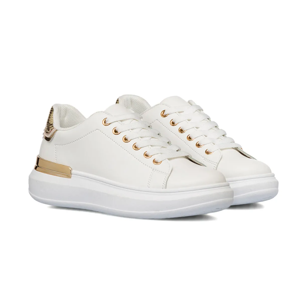 New Sneakers da donna bianche con dettagli in oro e suola platform Donna Sneakers Donna