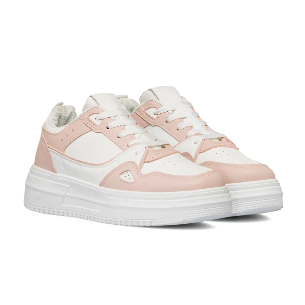 Outlet Sneakers da donna bianche e rosa con suola platform Donna Sneakers Donna