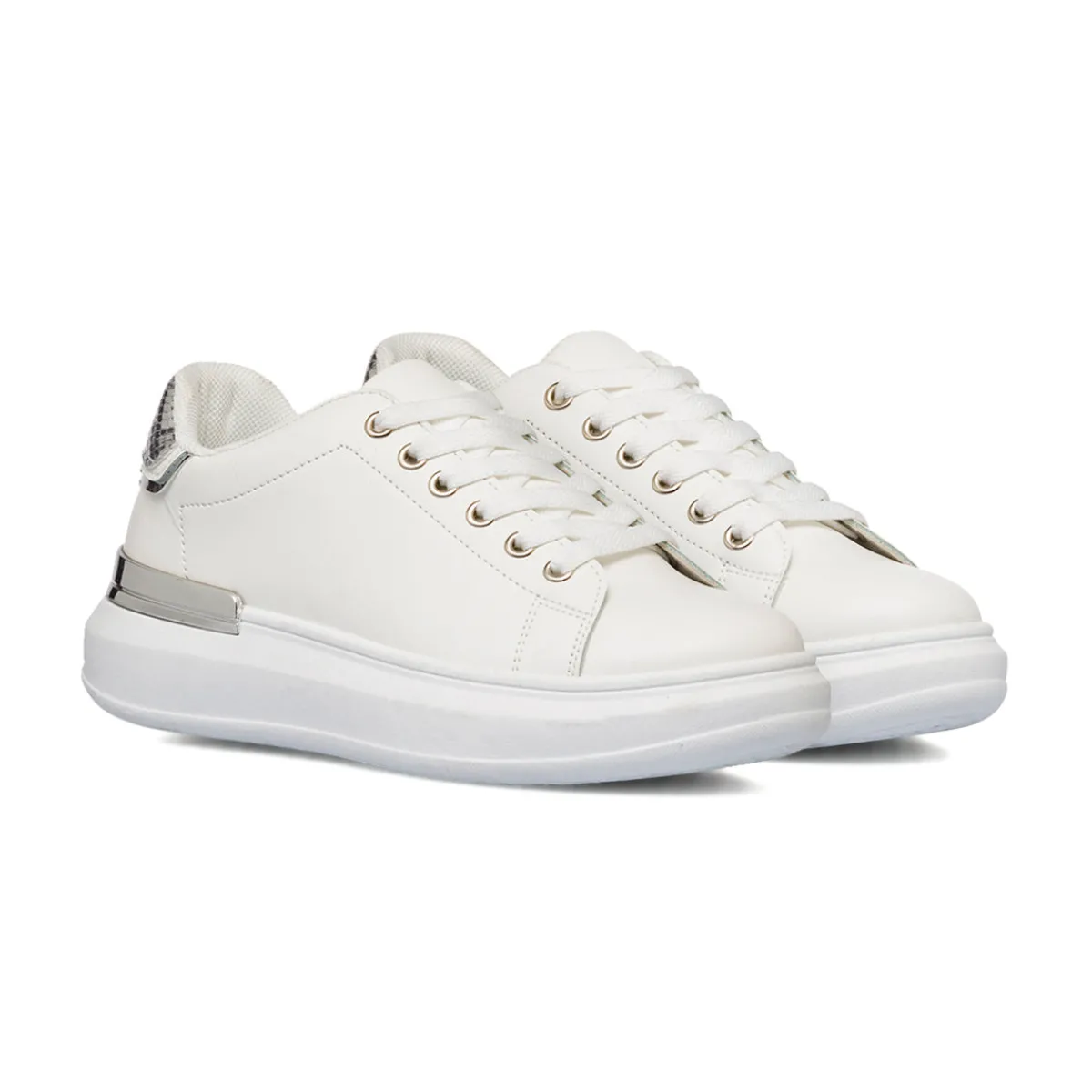 New Sneakers da donna bianche con dettagli argento e suola platform Donna Sneakers Donna