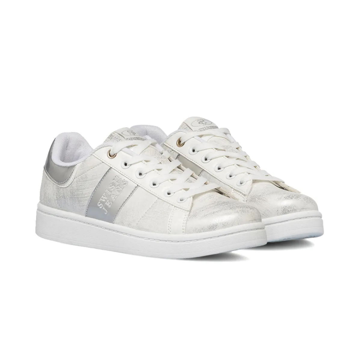Discount Sneakers da donna bianche con dettagli in argento Donna Sneakers Donna
