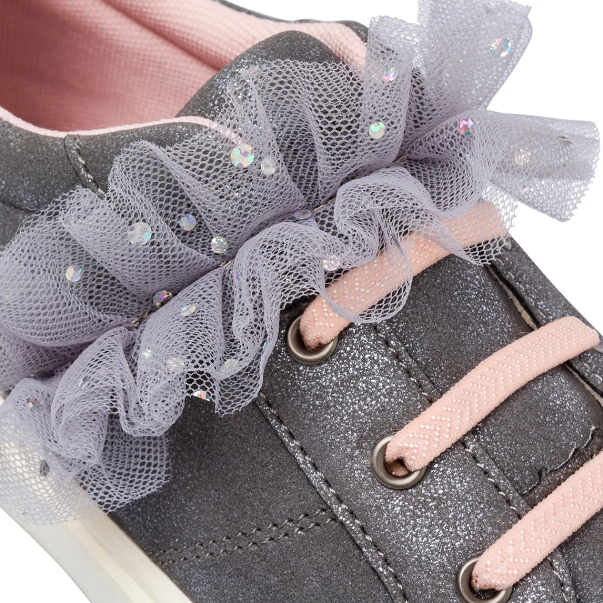 Sale Sneakers grigie con fiocco tulle da Ragazza Bambino Sneakers Bambina|Scarpe Ragazza