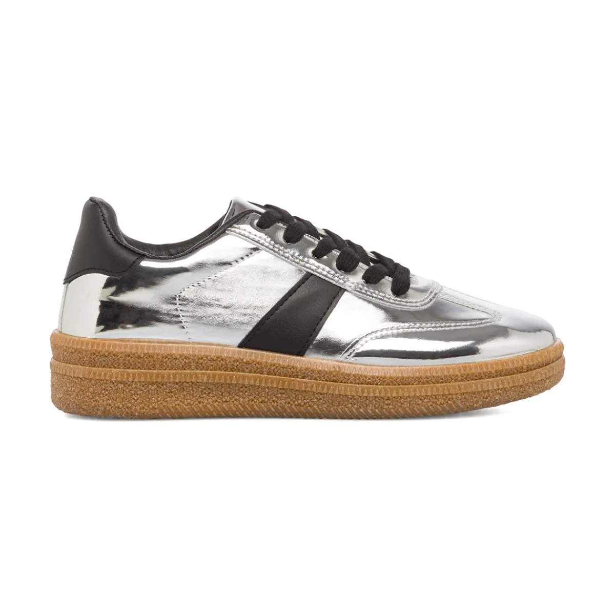 Hot Sneakers in vernice argento da donna con dettagli neri Donna Sneakers Donna