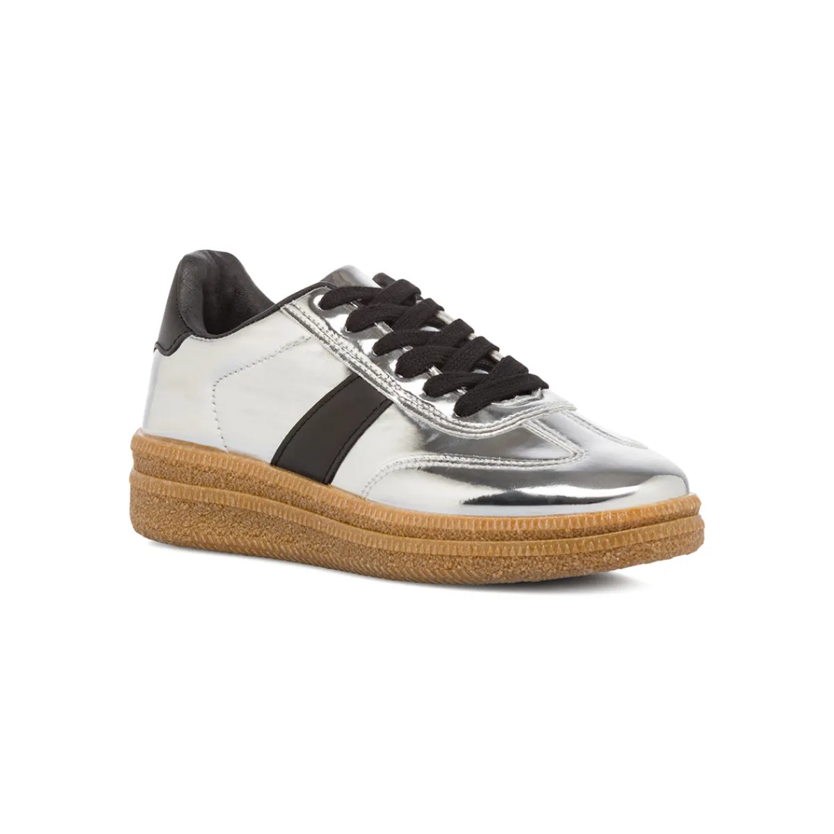 Hot Sneakers in vernice argento da donna con dettagli neri Donna Sneakers Donna