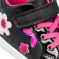 Clearance Sneakers nere da bambina primi passi con dettagli fiori rosa e glitter Bambino Scarpe Con Strappo Bambina|Primi Passi Bambina
