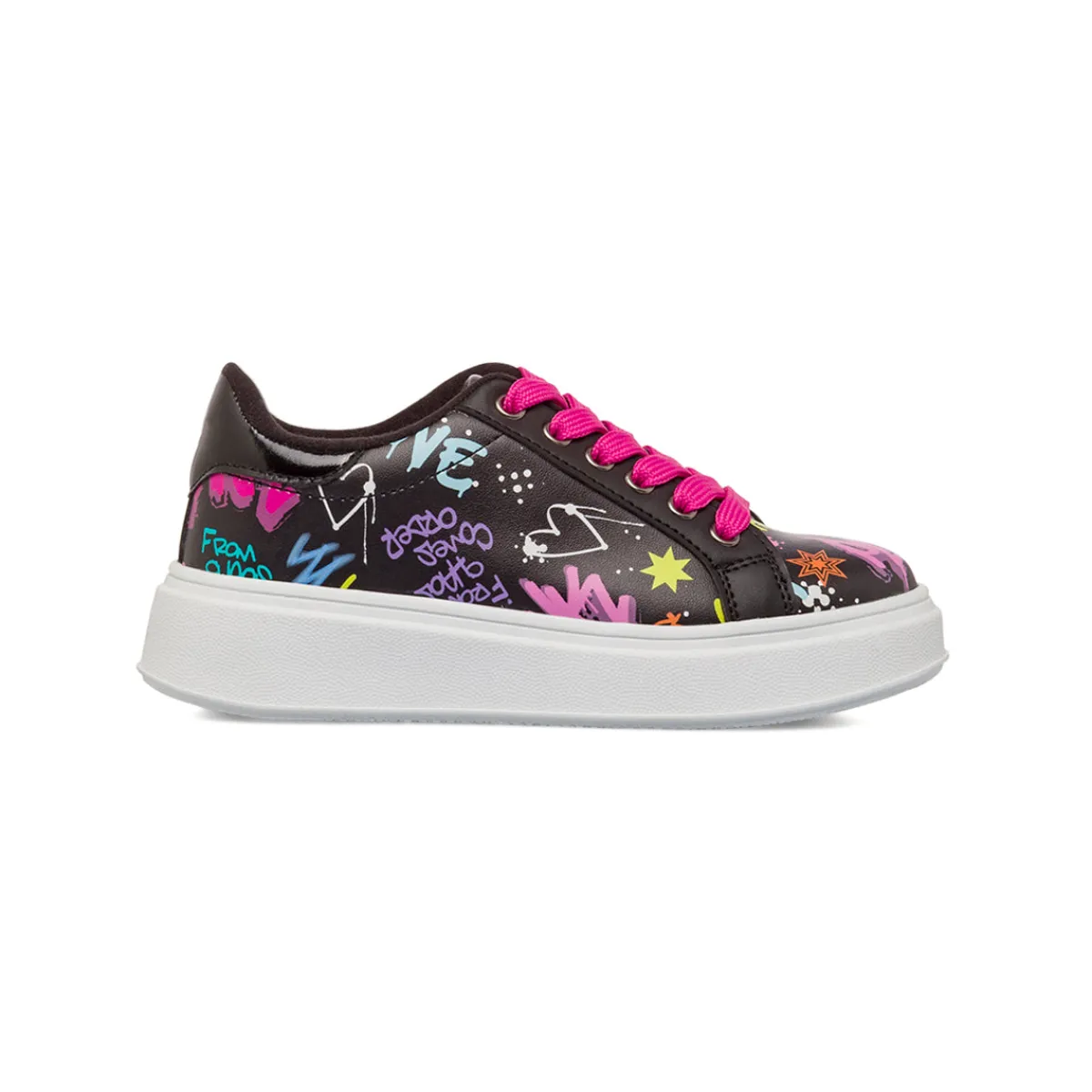 Sale Sneakers nere da Ragazza con stampa graffiti e lacci rosa Bambino Sneakers Bambina