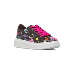 Sale Sneakers nere da Ragazza con stampa graffiti e lacci rosa Bambino Sneakers Bambina