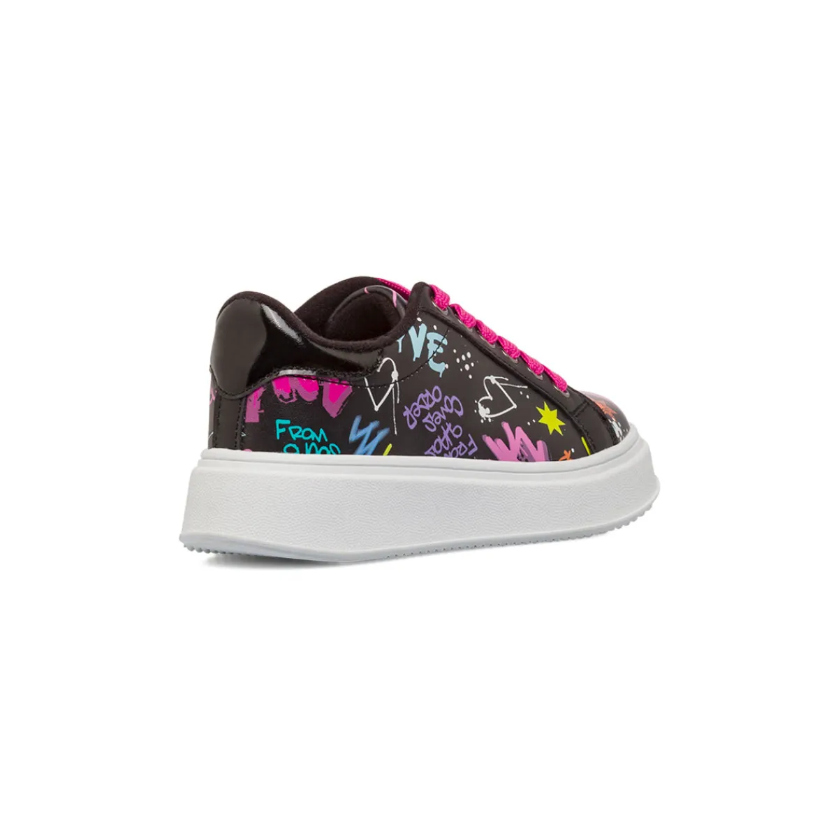 Sale Sneakers nere da Ragazza con stampa graffiti e lacci rosa Bambino Sneakers Bambina
