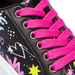 Sale Sneakers nere da Ragazza con stampa graffiti e lacci rosa Bambino Sneakers Bambina