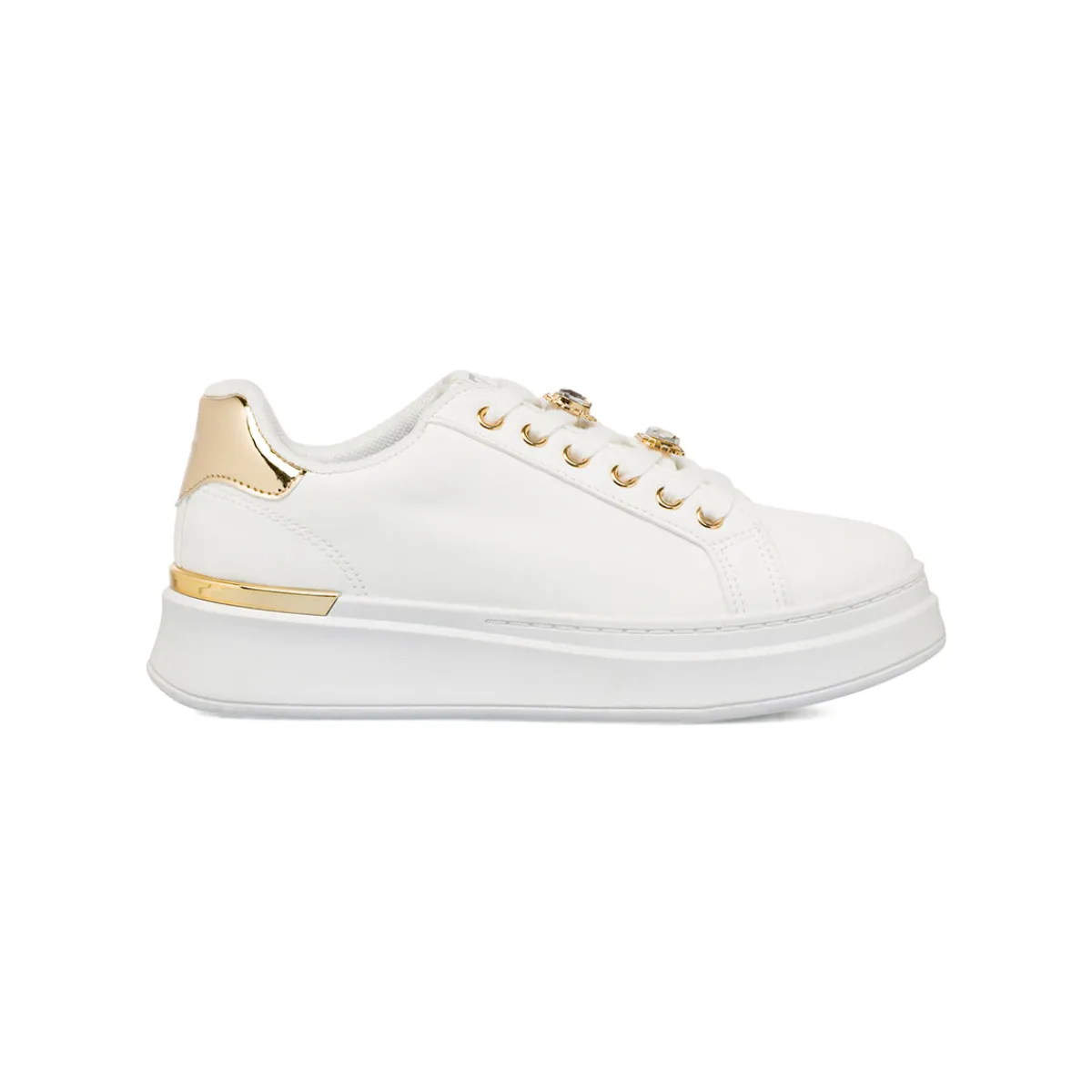 Discount Sneakers platform da donna bianche con strass e dettagli oro Donna Sneakers Donna