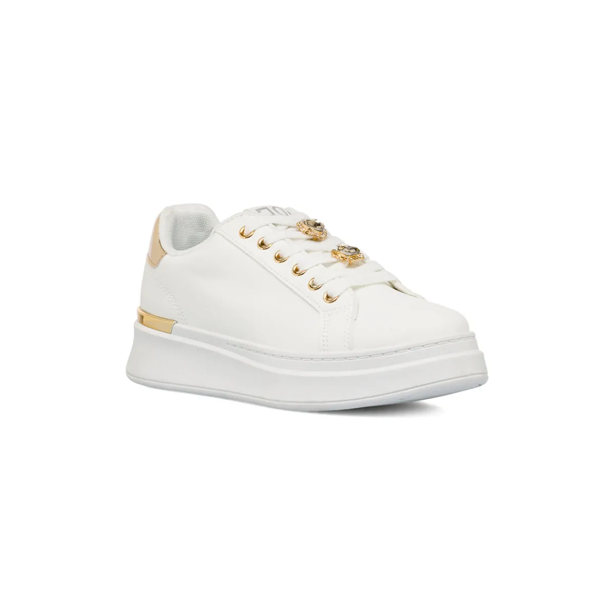 Discount Sneakers platform da donna bianche con strass e dettagli oro Donna Sneakers Donna