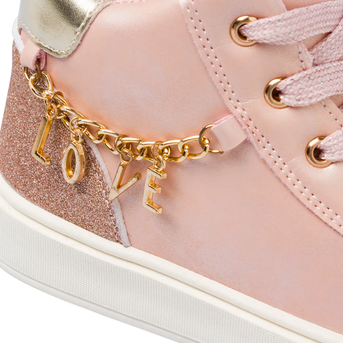 New Sneakers rosa da Bambina con dettagli glitter e ciondolo LOVE Bambino Sneakers Bambina