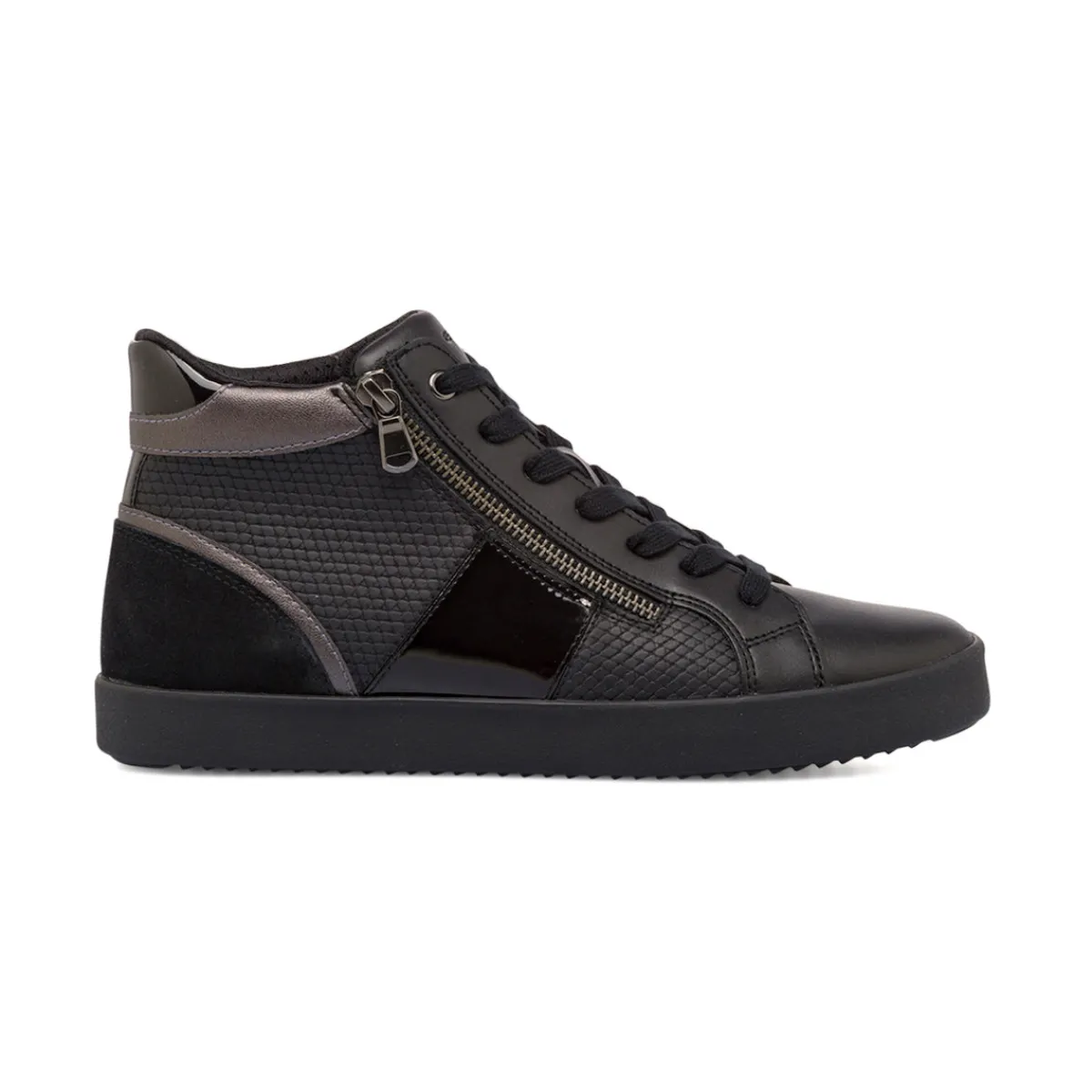Discount Sneakers traspiranti da donna nere in pelle con zip Donna Sneakers Donna