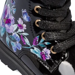 Stivaletti bambina neri effetto vernice con dettagli fiori Bambino Stivaletti Bambina