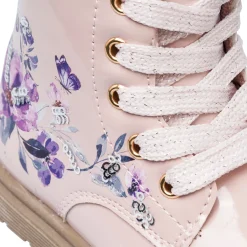 Hot Stivaletti bambina rosa effetto vernice con dettagli fiori Bambino Stivaletti Bambina