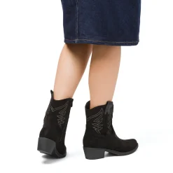 Clearance Stivaletti camperos texani neri da donna effetto scamosciato Donna Stivali Texani|Stivaletti Donna