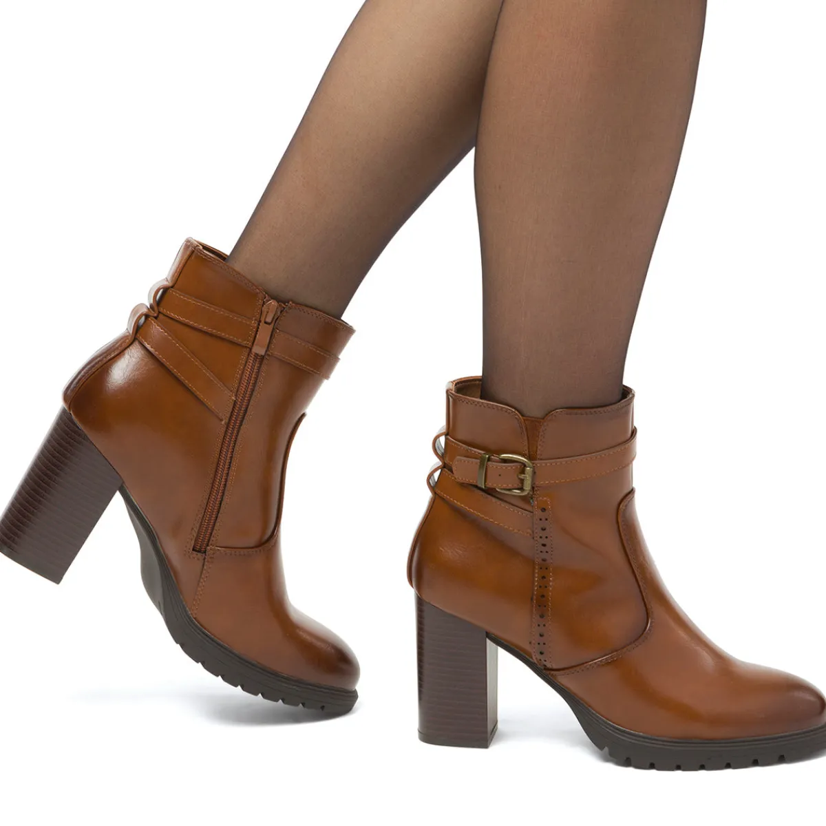 Sale Stivaletti comfort color cuoio da Donna con fibbia e tcco 9 cm Donna Scarpe Comfort|Stivaletti Donna