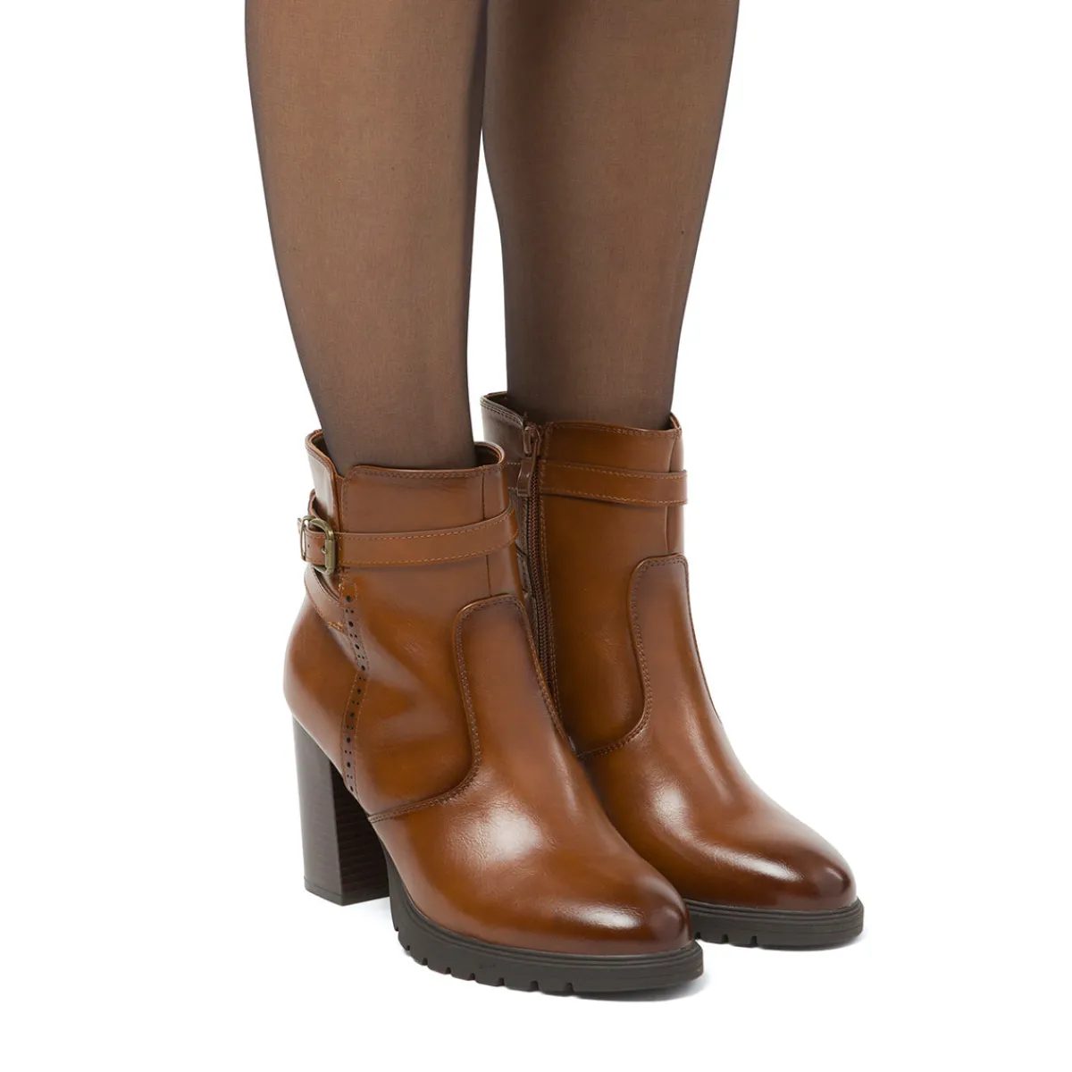 Sale Stivaletti comfort color cuoio da Donna con fibbia e tcco 9 cm Donna Scarpe Comfort|Stivaletti Donna