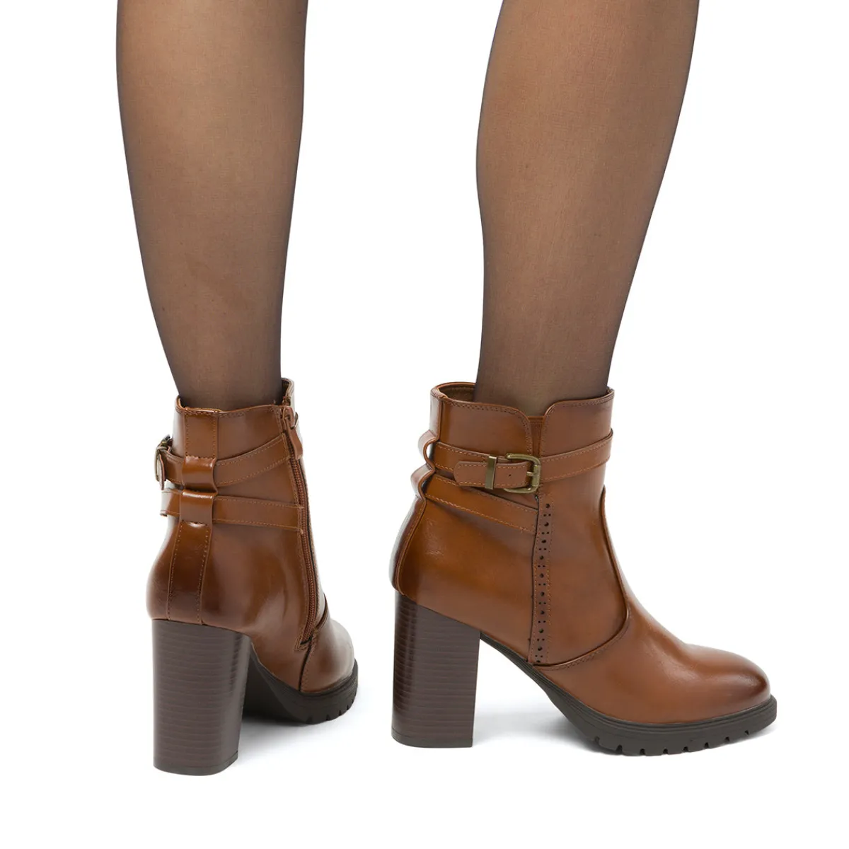 Sale Stivaletti comfort color cuoio da Donna con fibbia e tcco 9 cm Donna Scarpe Comfort|Stivaletti Donna