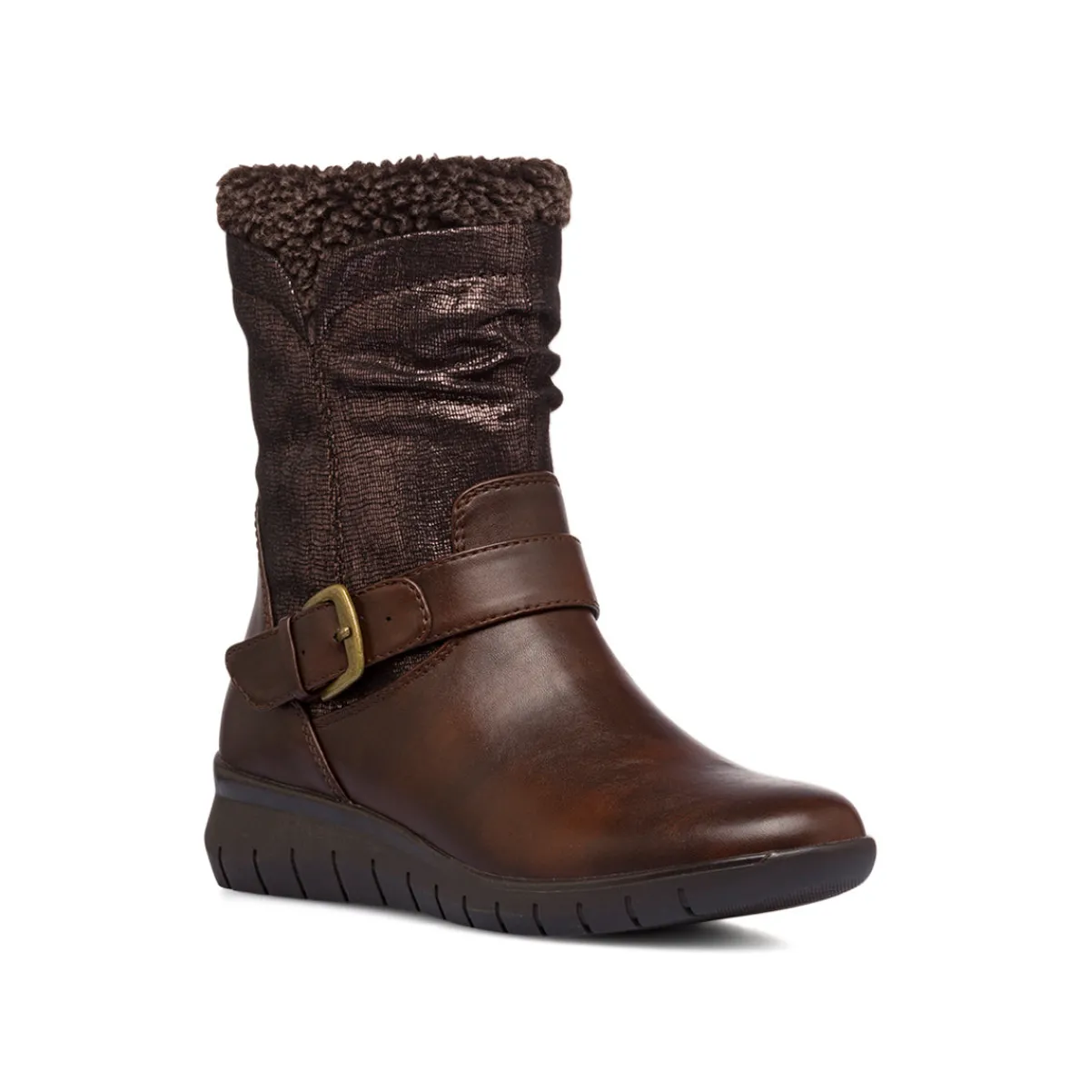 Clearance Stivaletti comfort marroni da donna con fibbia Donna Scarpe Comfort|Stivali Donna