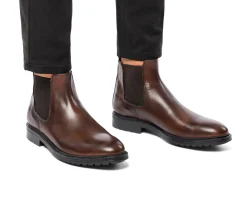 Discount Stivaletti con elastici marroni in pelle da uomo con suola chunky Uomo Look Marrone Uomo 👞|Polacchine Uomo