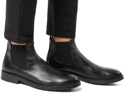 Sale Stivaletti con elastici neri in pelle da uomo con suola chunky Uomo Polacchine Uomo|Stivaletti Uomo