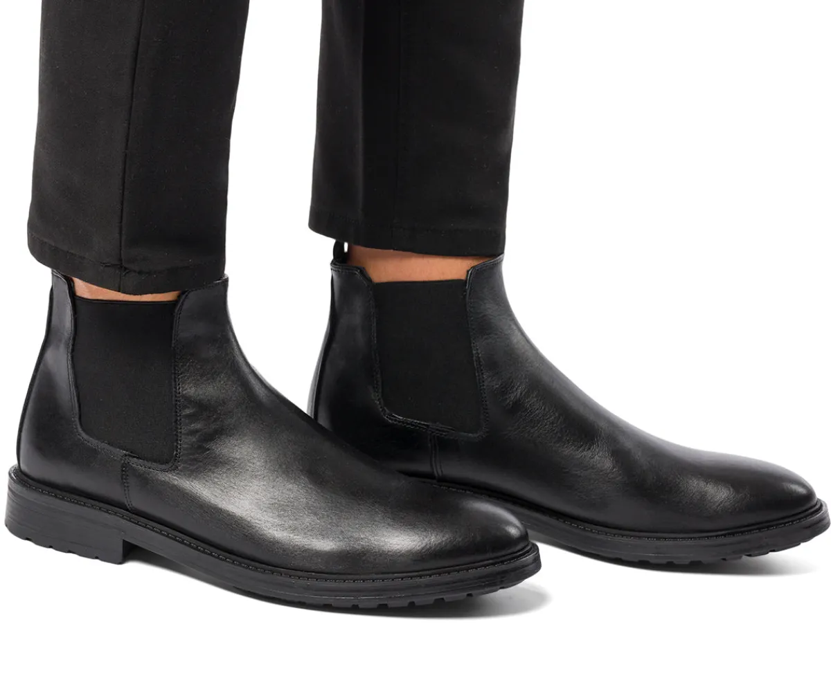 Sale Stivaletti con elastici neri in pelle da uomo con suola chunky Uomo Polacchine Uomo|Stivaletti Uomo