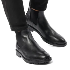 Sale Stivaletti con elastici neri in pelle da uomo con suola chunky Uomo Polacchine Uomo|Stivaletti Uomo