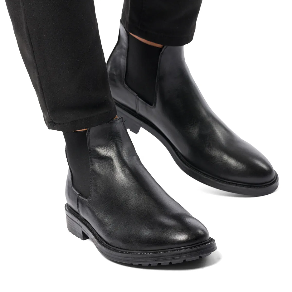 Sale Stivaletti con elastici neri in pelle da uomo con suola chunky Uomo Polacchine Uomo|Stivaletti Uomo