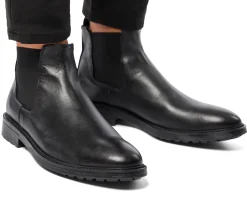 Sale Stivaletti con elastici neri in pelle da uomo con suola chunky Uomo Polacchine Uomo|Stivaletti Uomo