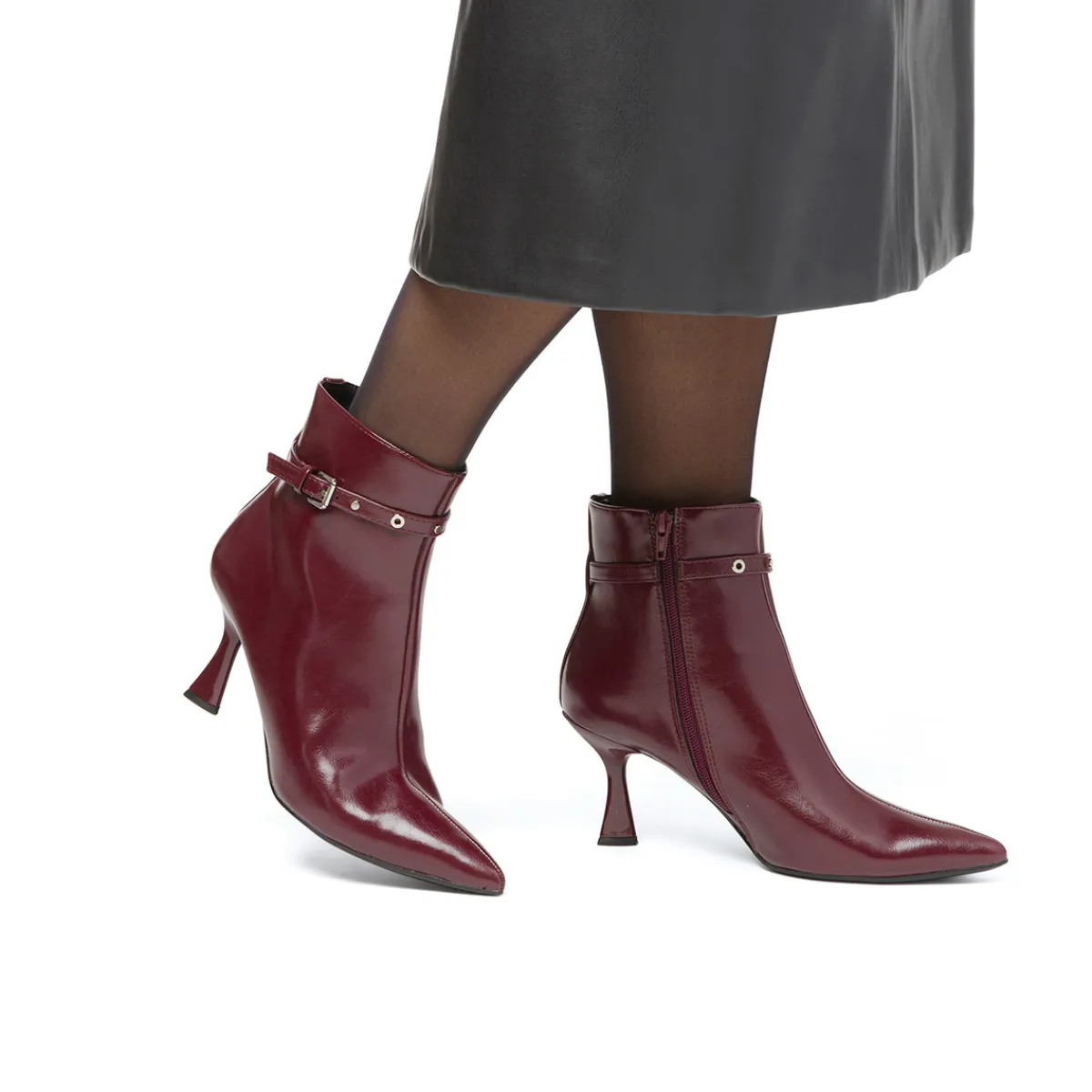 Hot Stivaletti con tacco 7,5 cm da donna bordeaux burgundy con cinturini Donna Scarpe Eleganti