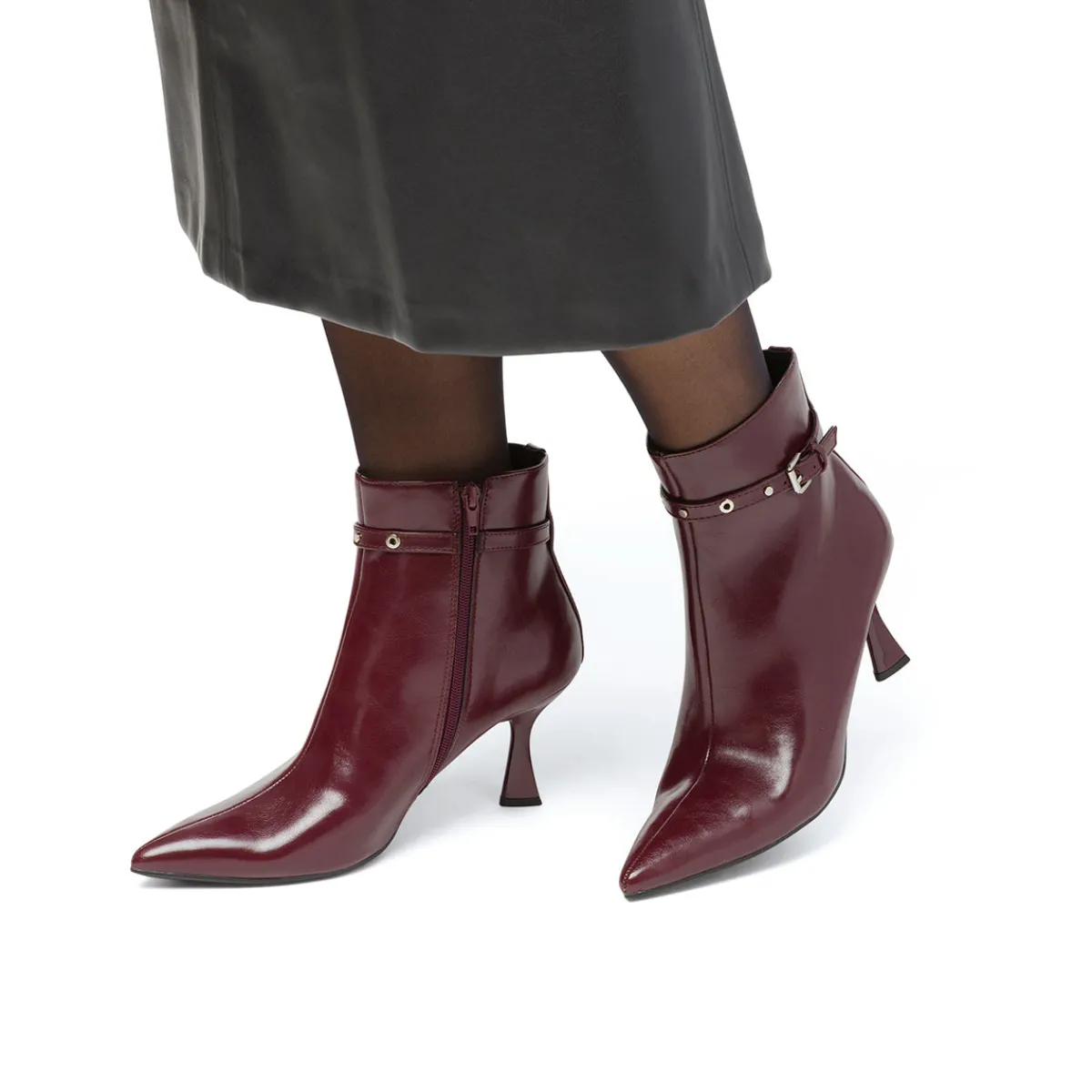 Hot Stivaletti con tacco 7,5 cm da donna bordeaux burgundy con cinturini Donna Scarpe Eleganti
