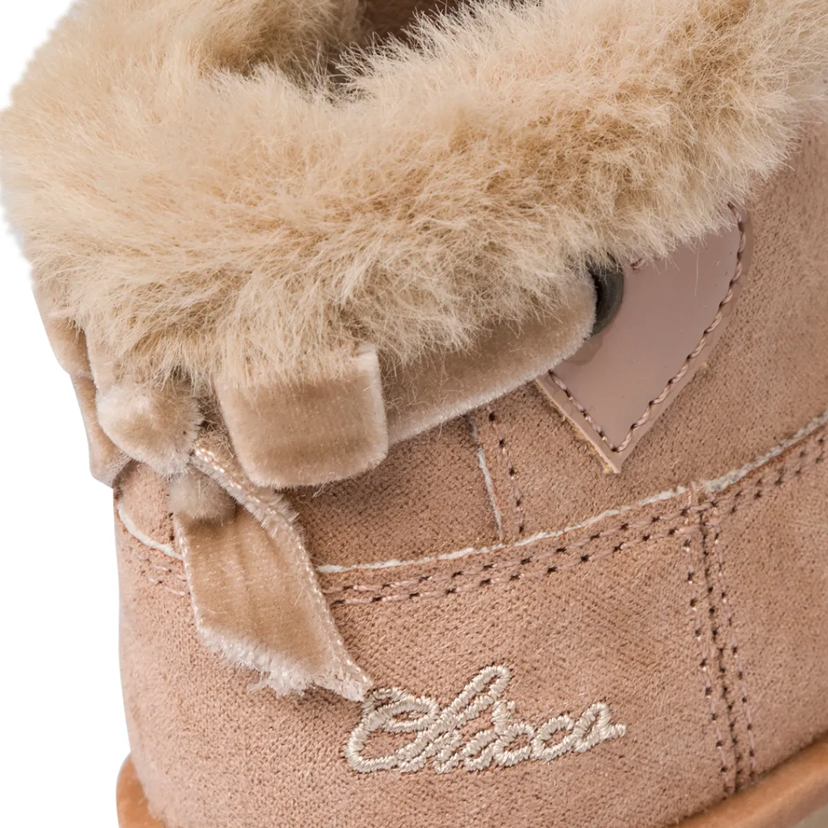 Stivaletti da bambina beige in pelle scamosciata con collo in pelliccia Bambino Primi Passi Bambina