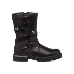 New Stivaletti da bambina neri con glitter e cinturino Bambino Stivaletti Bambina