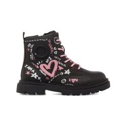 Stivaletti da bambina neri con stampa graffiti e lacci rosa a contrasto Bambino Stivaletti Bambina