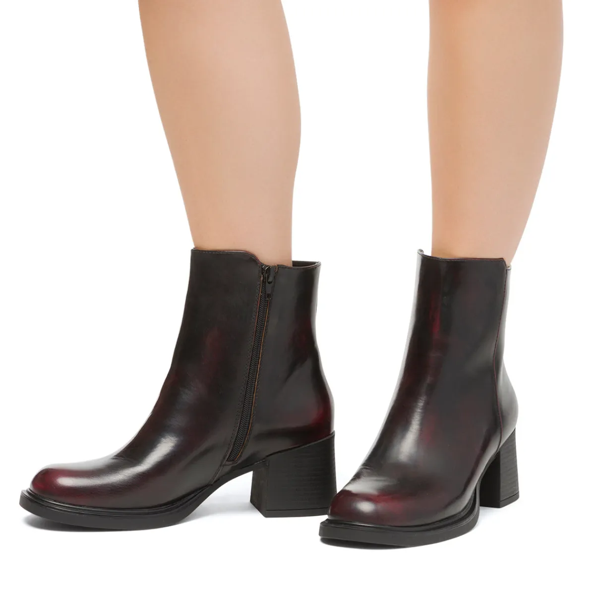 Hot Stivaletti da donna con tacco 6 cm bordeaux effetto vintage Donna Stivaletti Donna