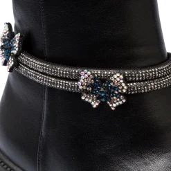 Hot Stivaletti da ragazza neri con strass e fiori Bambino Stivaletti Bambina|Scarpe Ragazza