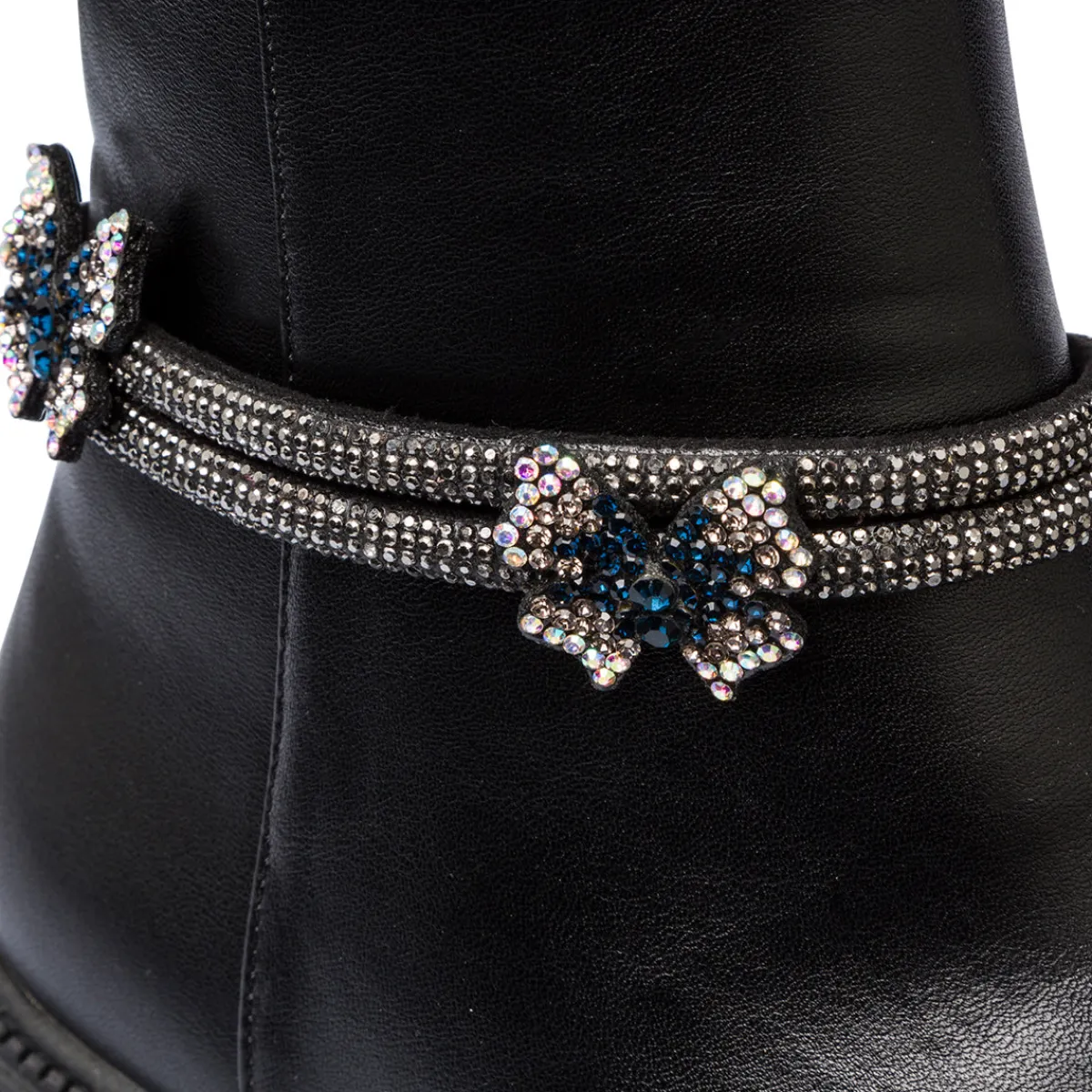 Hot Stivaletti da ragazza neri con strass e fiori Bambino Stivaletti Bambina|Scarpe Ragazza