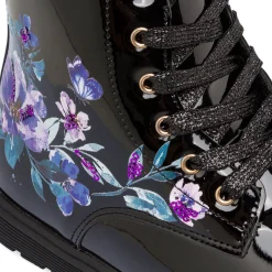 Sale Stivaletti da ragazza neri effetto vernice con stampa fiori Bambino Stivaletti Bambina|Scarpe Ragazza
