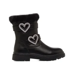 Clearance Stivaletti da Ragazza neri con fibbie a cuore in strass Bambino Stivaletti Bambina|Scarpe Ragazza