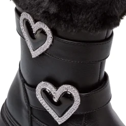 Clearance Stivaletti da Ragazza neri con fibbie a cuore in strass Bambino Stivaletti Bambina|Scarpe Ragazza