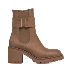 Clearance Stivaletti effetto scamosciato taupe da Donna con tacco 7 cm e fibbia Donna Stivaletti Donna